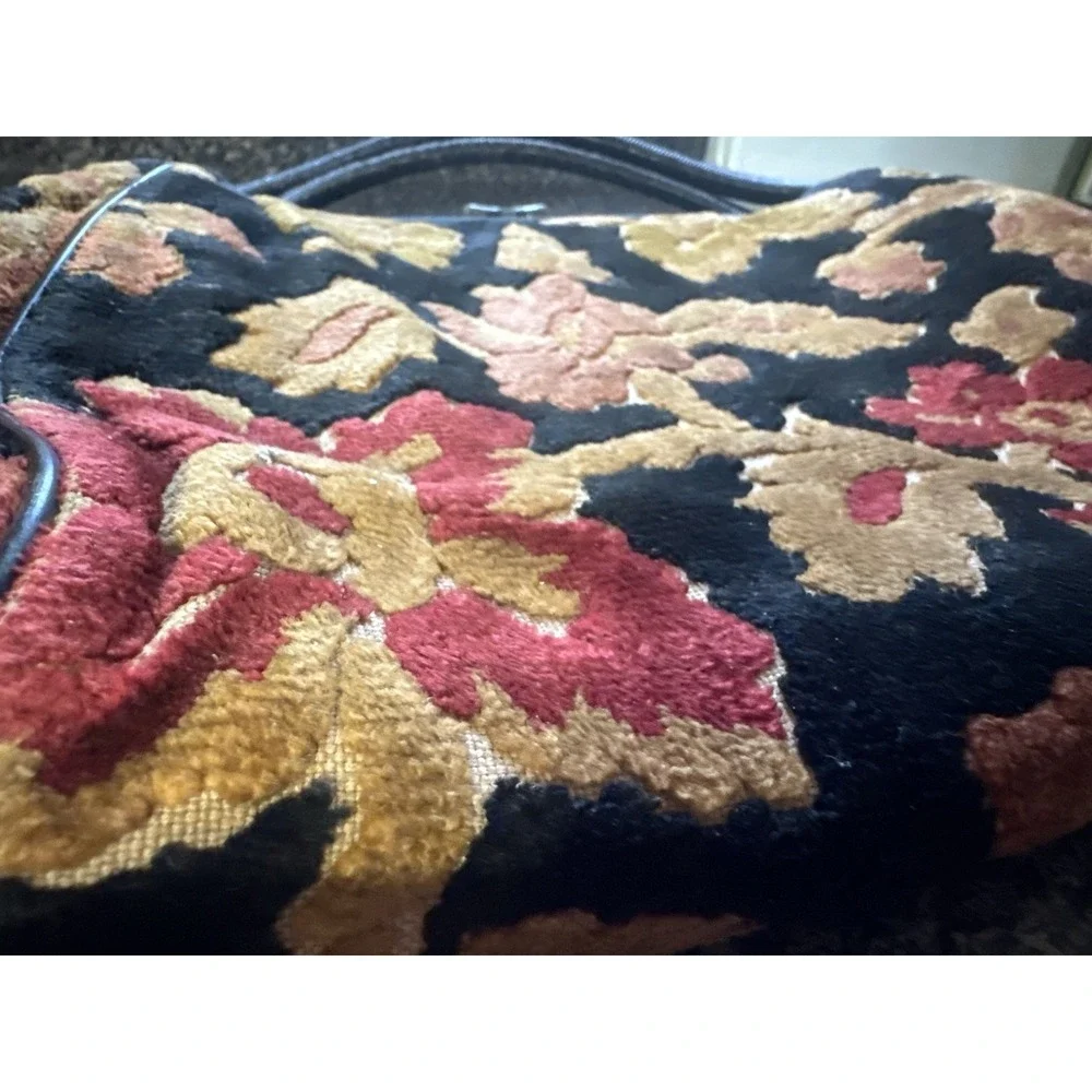 Vintage Mid Cen Chenille‎ Tapestry Floral Carpetbag Handbag 50s Western Germany